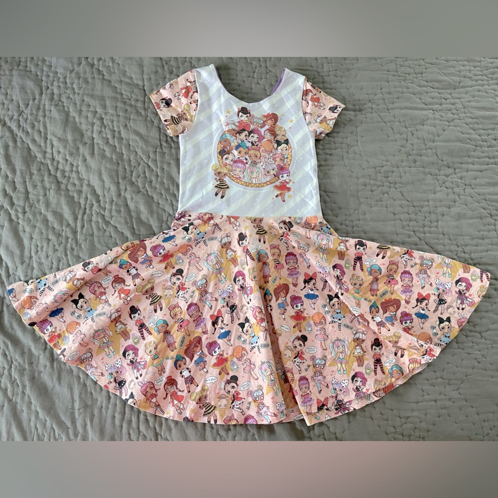 Handmade Boutique LOL Surprise Twirl Dress Open Bow Back Flutter Sleeve 4T